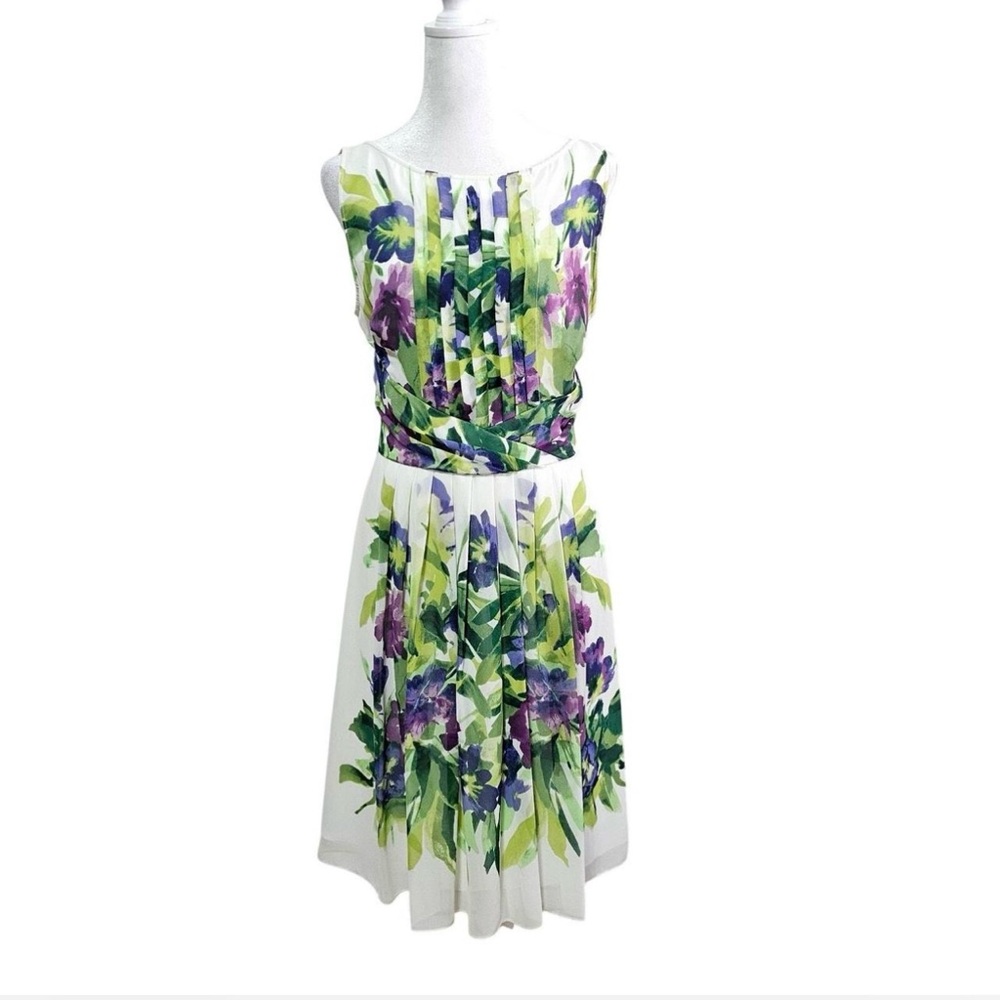 Floral Sleeveless Dress - White, Green, Purple